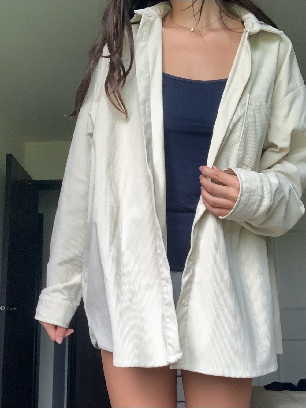 Audrey 3+1 Cream Oversized Corduroy Jacket